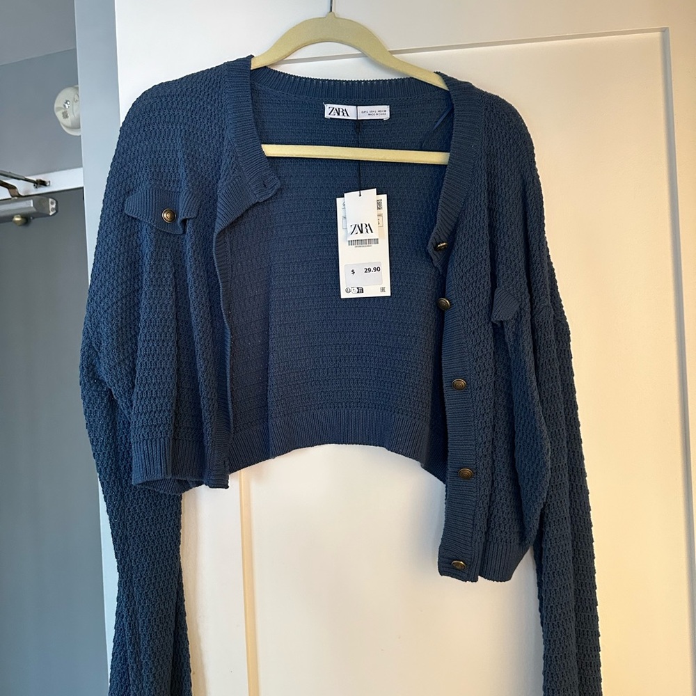 Zara Blue Knit Cardigan Relaxed Fit